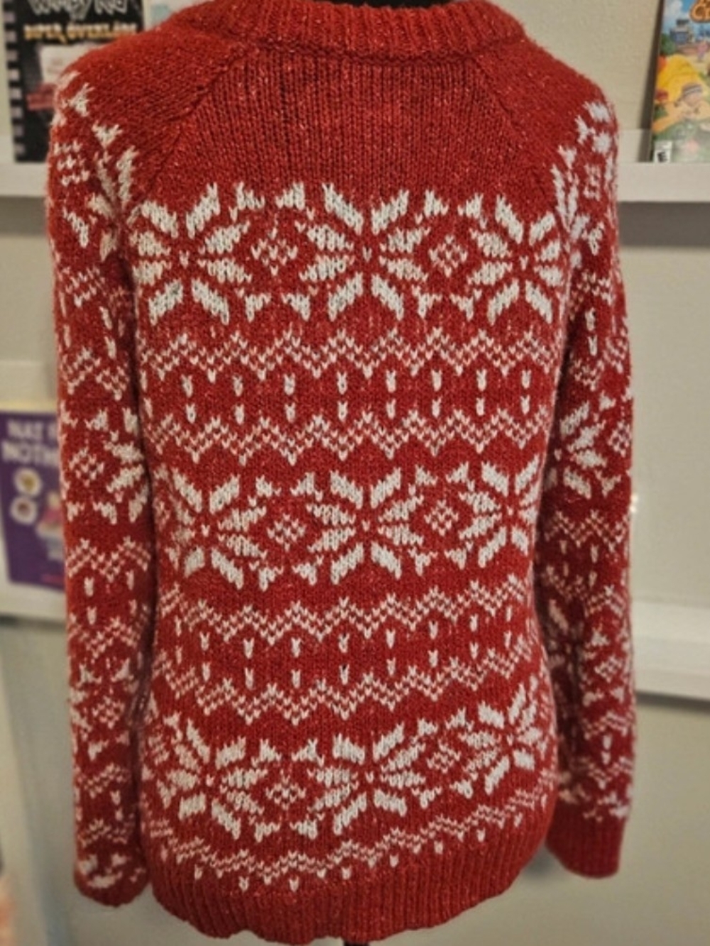 Abercrombie & Fitch Red and Cream Fair Isle Crewneck Sweater - Picture 2 of 3